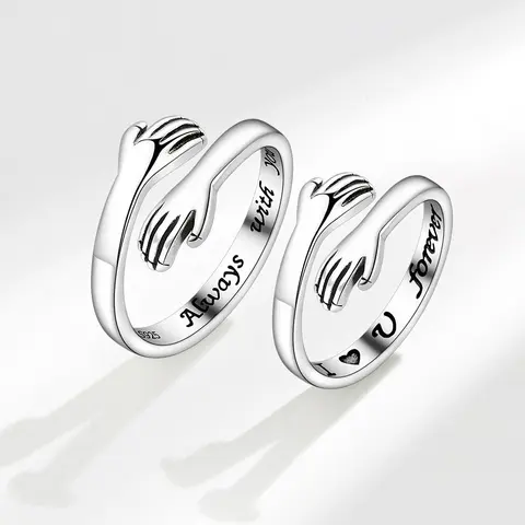Unisex 2-Piece Adjustable Hug Ring Set - Jewelry Rings, Engraved "Always Forever", Ready-Made Love Gift for Wedding Promise, Friendship Token, Jewelry Rings Set