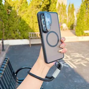 Phone Case For Samsung S26 S25 S24 S23 Plus S26 Ultra 5G Armor Colorful Silicone Wrist Strap Lanyard Matte Lens Holder Cover