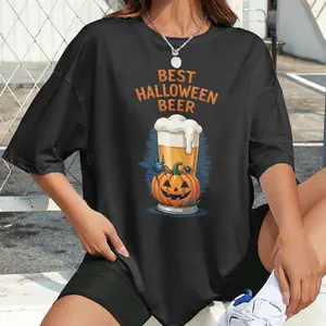 Women Cute Halloween Ghost Comfort Shirt Funny Halloween Beer Cotton T-shirt Unisex Shirts