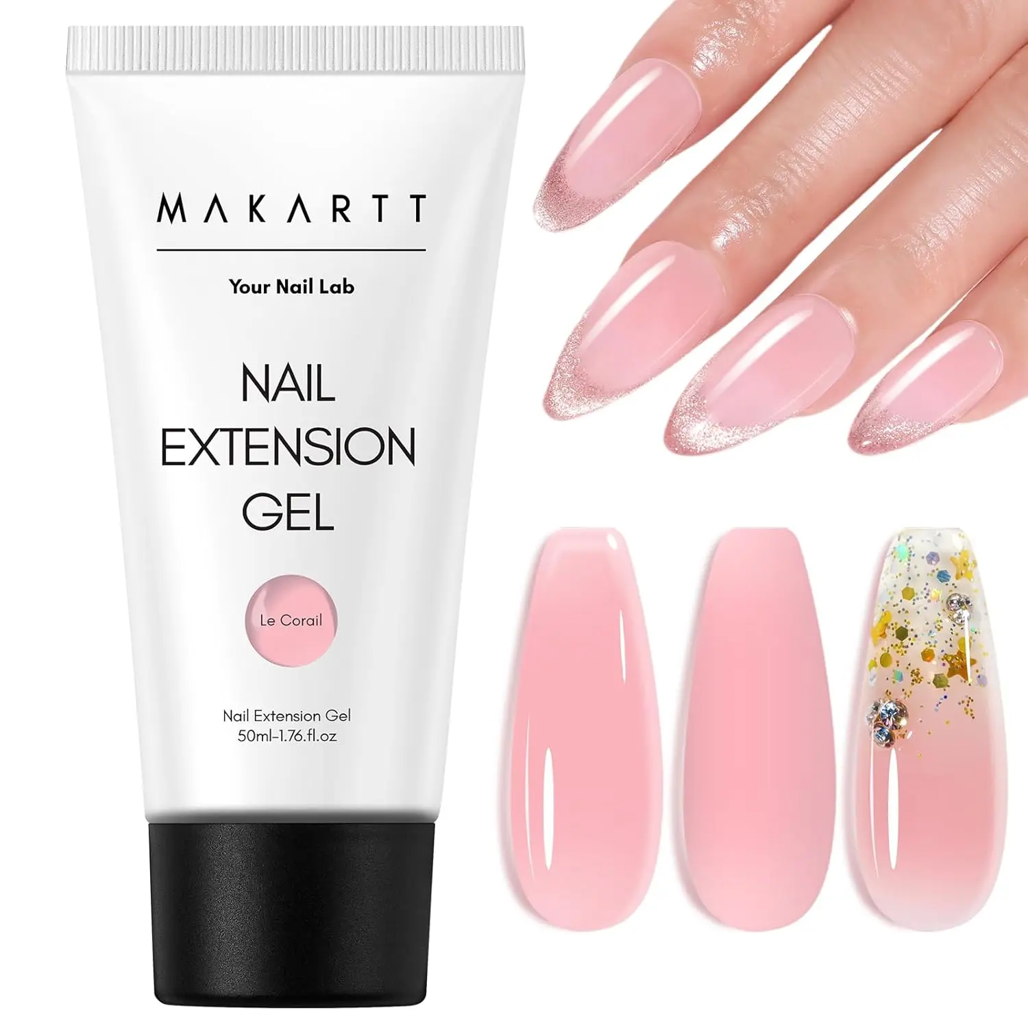 Makartt Poly Nail Gel 50ML: Natural Pink Gel Builder | Natural-Looking Extension, Nail Strengthener, Sculpture, Long-Lasting, Thick Consistency, Easy to Use, Home Salon DIY