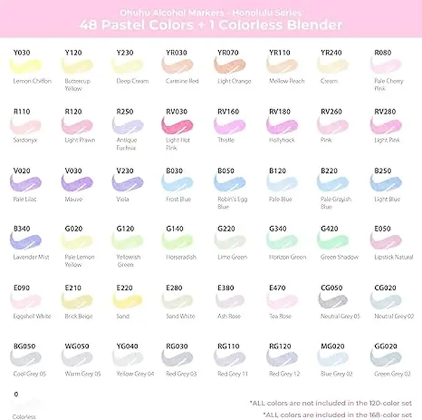 Honolulu Sweetness Pastel Markers Brush Tip - 48 Double Tipped Colors, Alcohol-Based Marker Set for Artist Adults Coloring Sketching Illustration