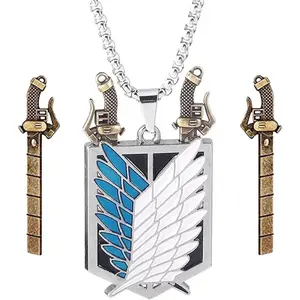Anime AOT Wings of Freedom Pendant Necklace - Shingeki No Kyojin Legion Badge Anime Couple Chain- Men Boys Cosplay Fans Gifts (Wings of Liberty)