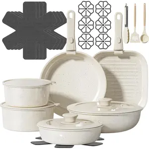 26 Pcs Pots and Pans Set Non Stick, Ceramic Cookware Set Non Toxic with Detachable Handles, Healthy Induction Cookware Oven Safe RV Kitchen Set, PFAS PFOA & PTFE Free, Cream White