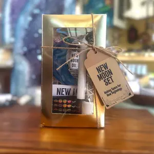 New Moon Set Celestial Circle Ritual for Releasing Old Energies with Spell Candles Gemstones & Herbs