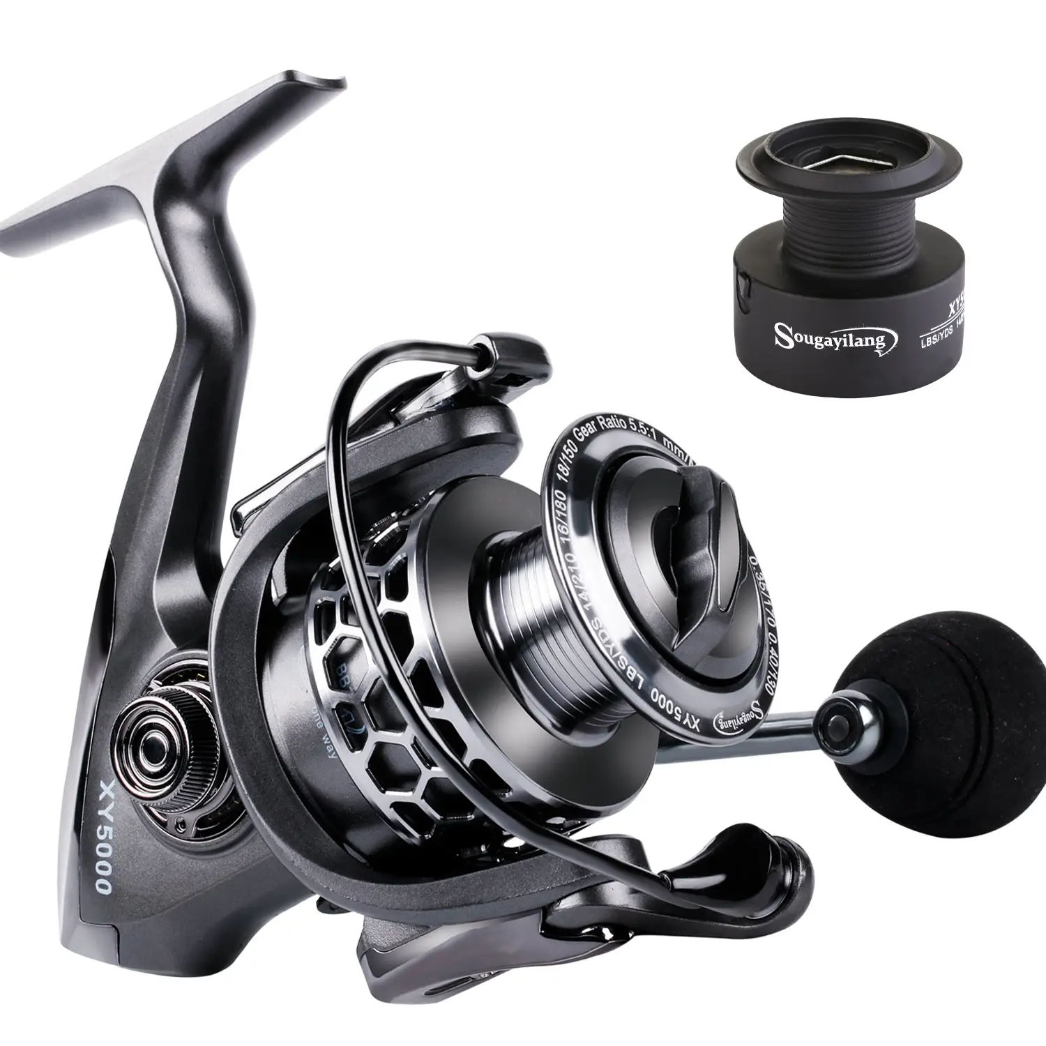 Sougayilang 13+1BB Spinning Fishing Reel High Speed Gear Ratio Aluminum Spool Light Weight Ultra Smooth Reel with Free Spool, Outdoor fishing supplies