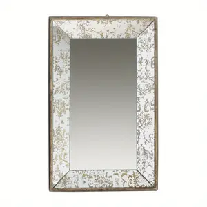 New 20" x 12" Antique Silver Rectangle Mirror with Floral Accents Mirrored Display Tray Hanging Wall Mirror Decor Glass