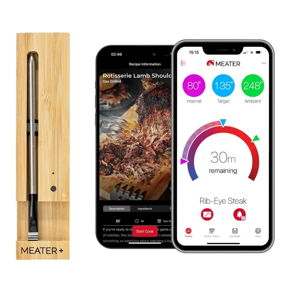 MEATER Plus: Smart Bluetooth Wireless Meat Thermometer Digital | BBQ, Grill, Oven, Smoker, Air Fryer, Kitchen | Perfect for Steak, Chicken, Turkey, and More | Delicious Recipes in App Apption Labs