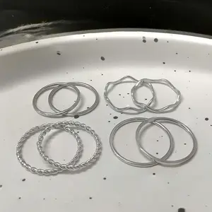 Gthic 8 Pieces Stainless Steel Minimalist Ring Set for Wedding Engagement Birthday Valentine's Day Gift