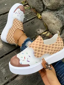 Women's Summer Slip-On Loafers, Breathable Flat Shoes, Comfortable Soft Sole, Casual Ice Cream Pattern Weave, New Arrival