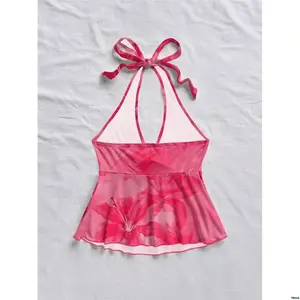 - SoleiaWomen sCasualVacationV NeckBowknotHalterBacklessBabydollTop SuitableForVacationInSummer
