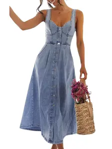 utcoco Denim Dress for Women Sleeveless Button Down Slim Fit Midi Jean Dresses for Women 2026