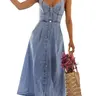 utcoco Women's Minimalist Fitted Denim Midi Dress - Sleeveless, Button-Down, Chic, Comfortable Casual Wear for Brunch, Western Style OOTD