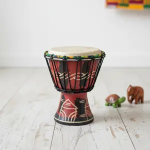 Handmade African Djembe Drum Junior Size 7.5 Inches Ghana Authentic Wooden Shell Real Animal Skin Portable Lightweight 7.5" Tall x 5.5" Wide for Beginners & Experienced Players