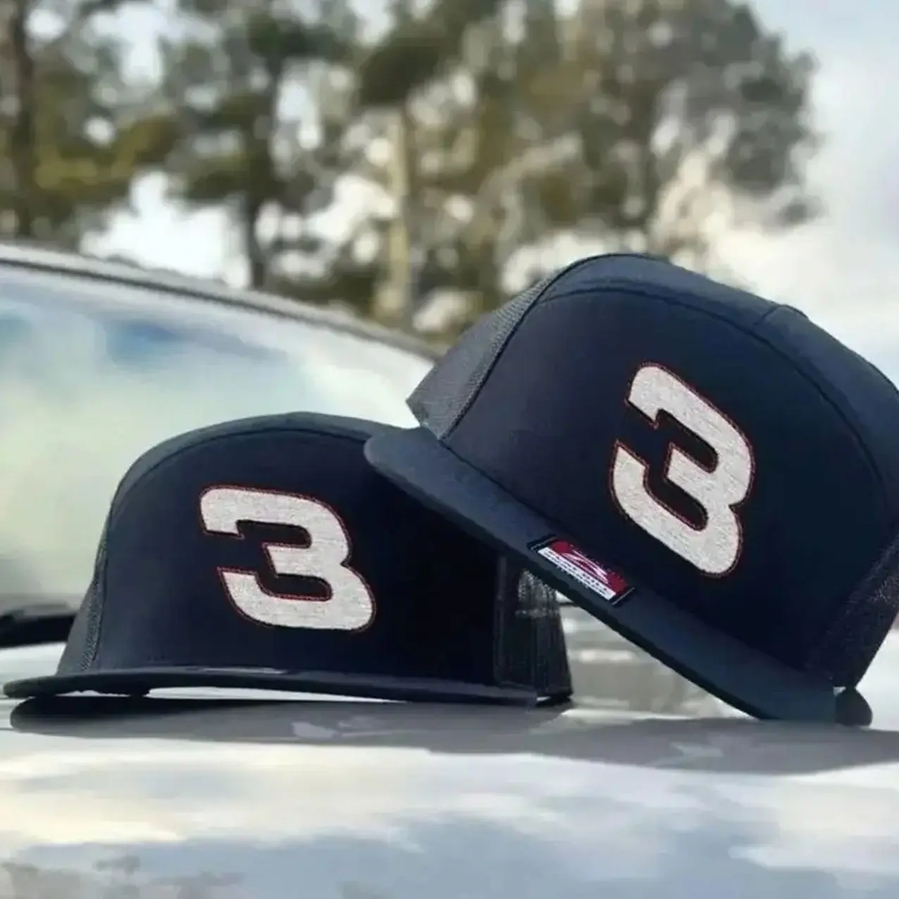 Embroidered Number 3 Trucker Hat | Vintage Racing 7 Panel Mesh Snapback | Motorsport Inspired Flat Bill Cap | Gift for Racing Fans Gift For Him, Gift For Her