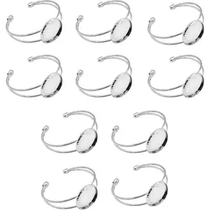 10 Pcs 25 Mm Adjustable Round Cabochon Bezel Tray Blank Bangle for Crafting DIY Bracelets Making(Silver)