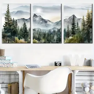 Serene Forest Mountain Canvas Set: 3 Wood Framed HD Landscape Prints - Ready-to-Hang Wall Art for Living Room, Dining, Bedroom & Office
