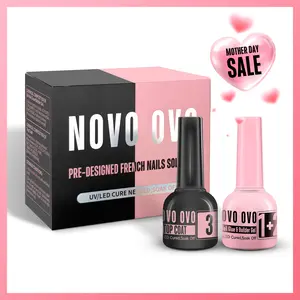 UV Nail Glue and Builder Gel 2 in 1, No Wipe Top Coat Kit for Predesigned French Tip Nail Tips, NOVO OVO Super Strong Adhesive for Press on Nails, 30+ Days Long Lasting, Salon Effect, Easy to Use