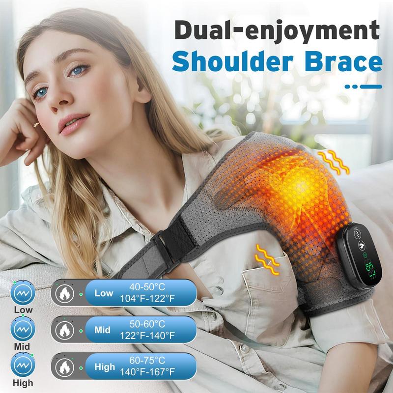 Wireless Heating Shoulder Massager, Shoulder Massage Wrap with Vibration Function, Electric Shoulder Wrap for Men and Women