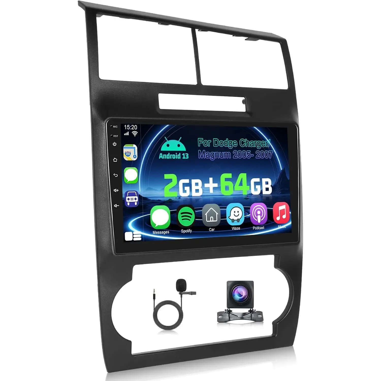 RIMOODY 9-in Car Video Player [RAM 2G+ROM 64GB Storage] for 2005-2007 Dodge Charger & Magnum, Canbus Compatible, with DSP Sound, Wireless CarPlay, Android Auto, Mirror Link, WiFi Streaming, GPS, SWC, Backup Camera, Bluetooth, FM/RDS Radio, Wireless Sync,