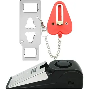 Portable Door Lock & Door Stop Alarm Set, Dual Protection Home Security Door Kit, Travel Hotel Lock Pocket Self-defense Tools for Traveling, Hotel, Home Apartment, Red