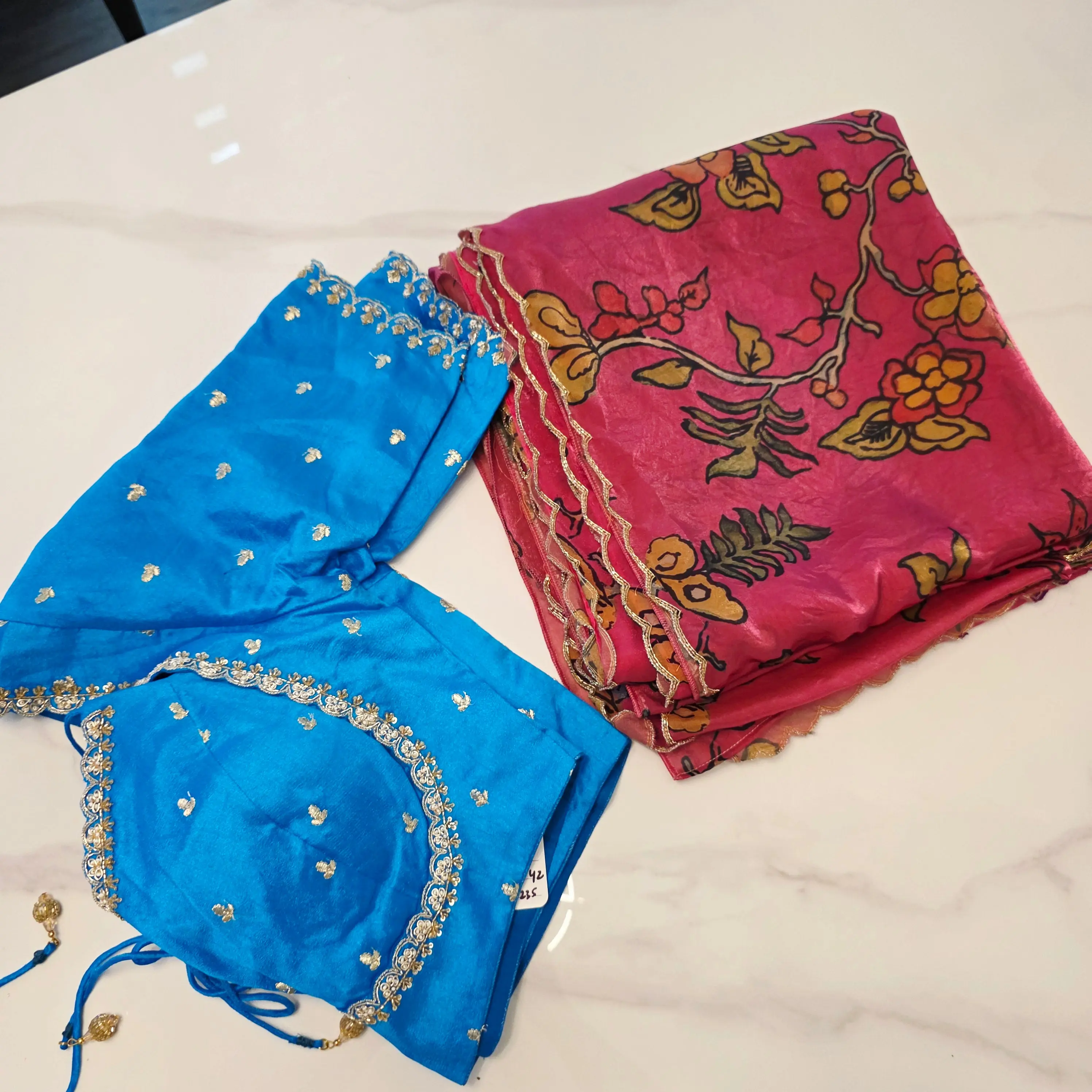 Beautiful Pink Crape silk Saree With Cutwork Border and Jacket Style blouse