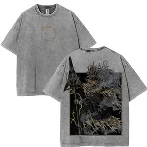 Dark Souls Nameless King Grim Washed Heavyweight T-shirt Menswear Top Clothes Fabric Collar Oversized Seamless Seamless graphic tee Cotton Casual