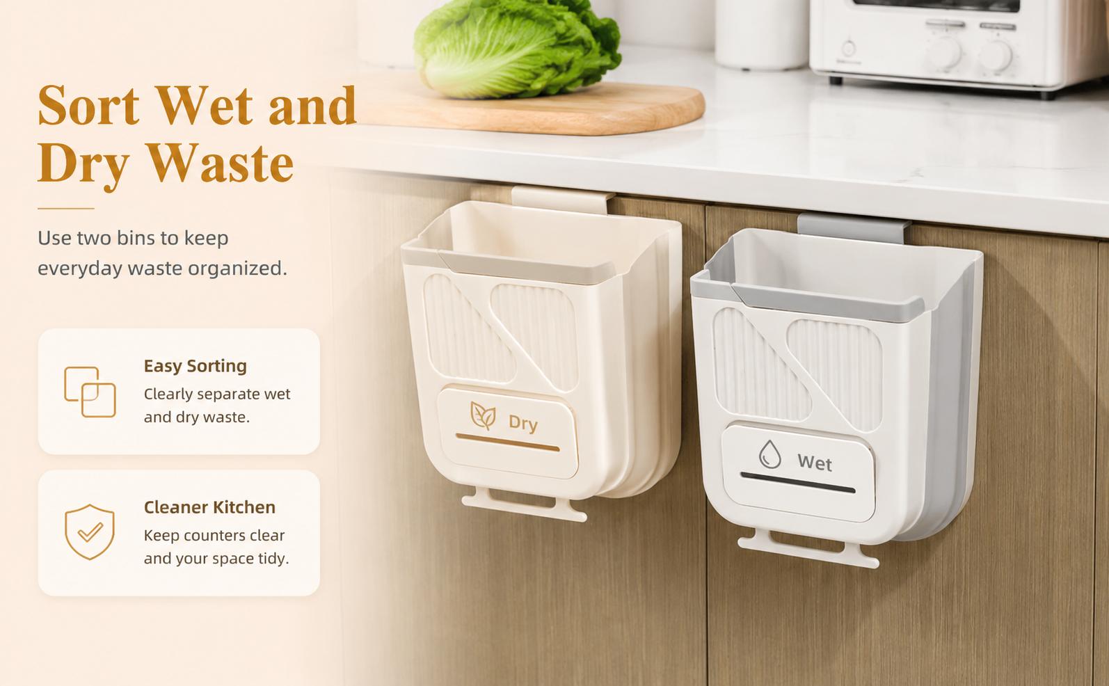Foldable Wall-Mounted Kitchen Trash Can, Hanging Garbage Bin for Cabinets, Space-Saving Kitchen Accessory, No-Install Household Trash Can for Kitchen Large Capacity Tilt Out
