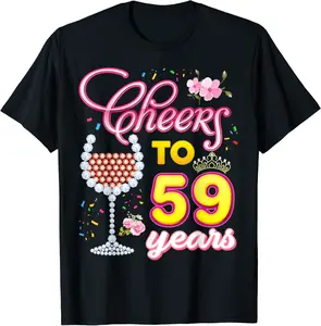Cheers To 59 Years 59th Birthday Queen Diamond Wine Glass T-Shirt - Carlosjav Shop 35B09NZZVRYM