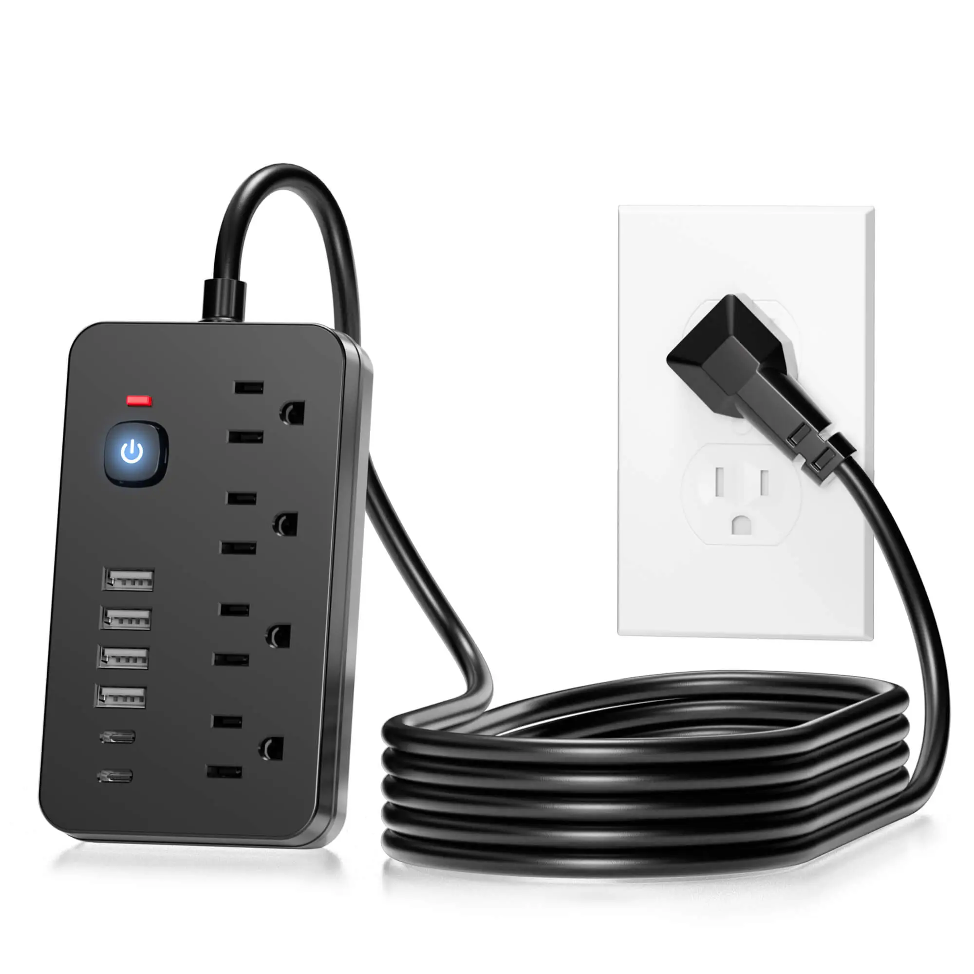 10-in-1 Multi-functional Extension Cord, Electrical Sockets with Surge Protector, 4 USB Outlets & 2 Type-C Outlets & 4 AC Ports Compact Wall Mountable