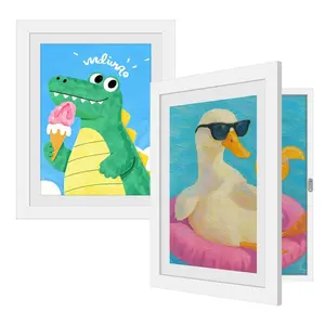 2 Piece Kids Art Frame Set, Replaceable 8.5x11 Wall Mount Display, Holds 50 Photos, Ideal for 3D Art, DIY, Child Drawings, Home Decor