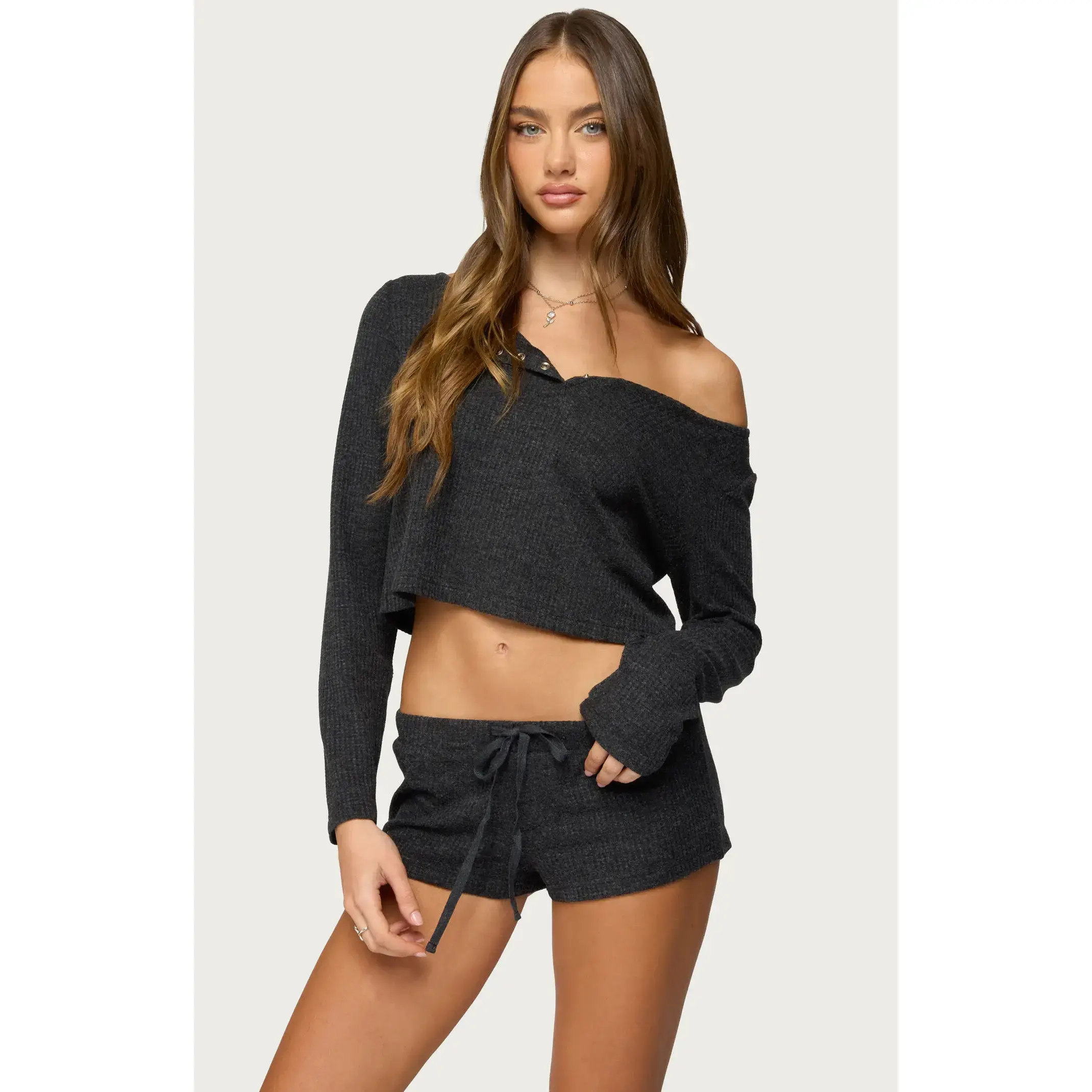 Edikted Women's Teddy Cropped Waffle Top
