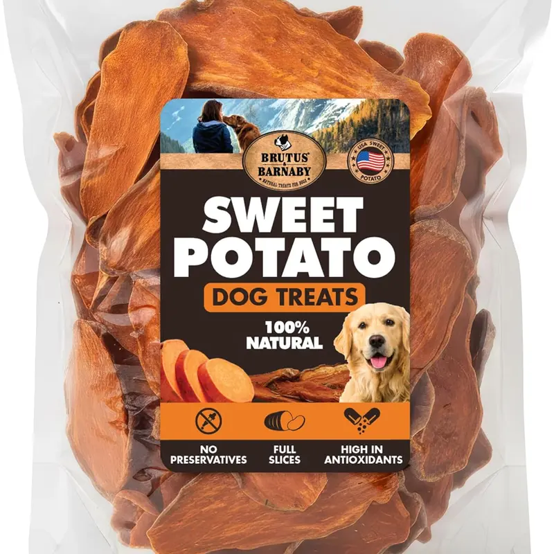 Sweet Potato Dog Treats - USA Grown - Brutus & Barnaby Single Ingredient Dehydrated Sweet Potato Slices,  Thick Cut Chews, Grain & Gluten Free, High Fiber, Healthy Training Treats for Puppies &  Senior Dogs, Picky Eaters & Sensitive Stomachs