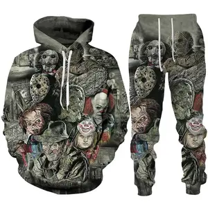 3DClownHorrorMovieCharactersPrintedMensHalloweenSkullRolePlayingSpookyCustumeSetofHoodie&JoggersMovieCosplayHalloweenSetSweatshirtJoggerForManWomen