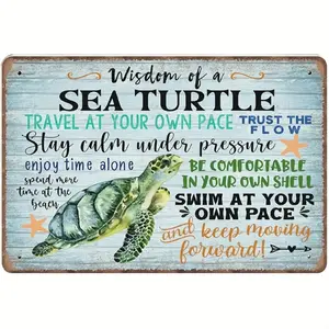 1pc Wisdom Sea Turtle Vintage Metal Sign | Coast and Beach Theme Wall Art, 12x8 inches, Perfect for Home, Bar, Kitchen or Bathroom Decoration, Iron Material, Wall Hanging, 2D Plane Craft Effect