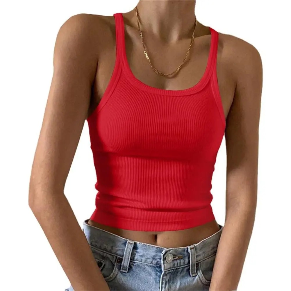 Women's Athletic Sporty Chic Ribbed Knitted Fabric Tank Top - Form-Fitting Low Scoop Neck Sleeveless Pull-On Cami, Lightweight, Slightly Stretchy, Comfortable Basic Cute Layering Piece for Outdoors, Casual Everyday Outfits