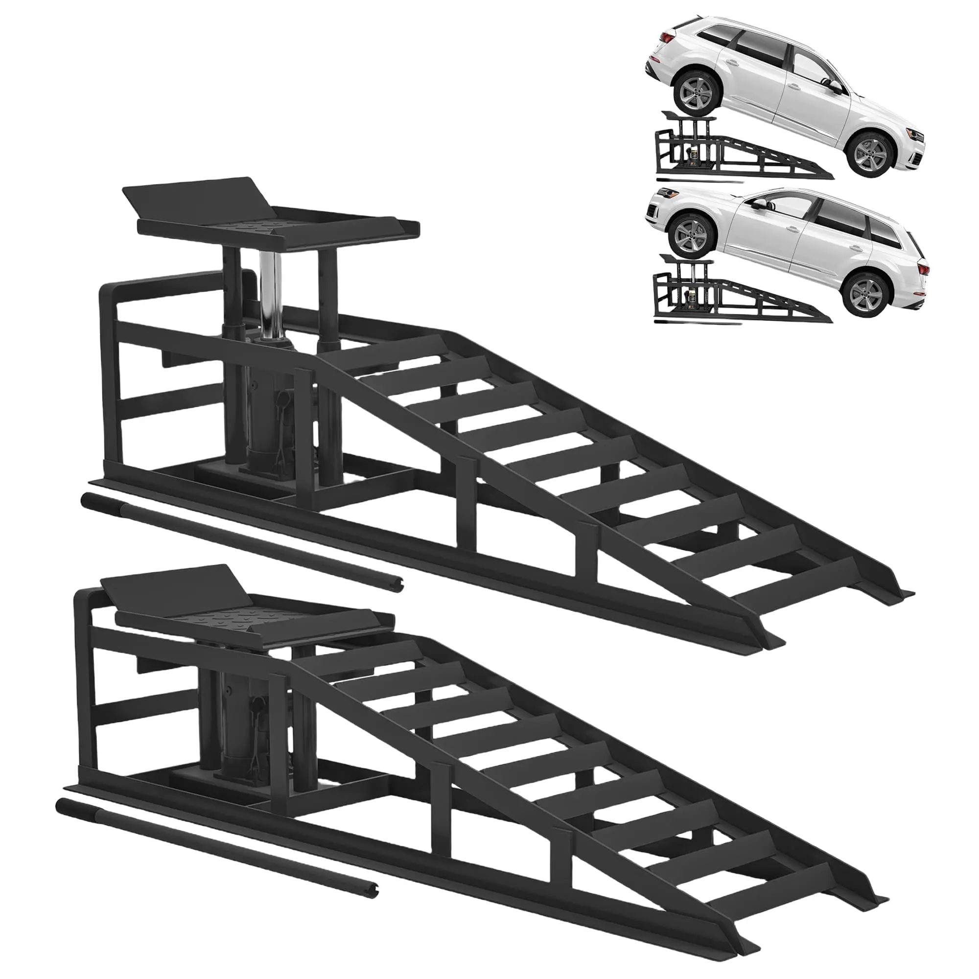 [Football Fan SeasonDeal] Heavy Duty 5 Ton Car Service Ramps - Set of 2, High Lift, Low Profile Vehicle Ramp for Oil Change & Maintenance, Black, Ideal for Cars & Trucks, A Pair