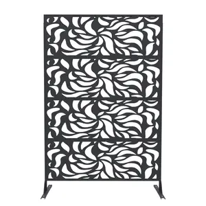 GARVEE Metal Privacy Screen 46 x 71'' with Stand Panels - Decorative Outdoor Divider, Freestanding Screen Set for Patio Balcony Porch Garden Outdoor and Indoor-Flower