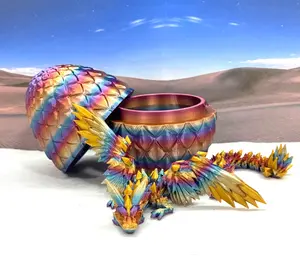 3D Printed Dragon with Wings, Crystal Winged Dragon and Dragon Egg, 8" Articulated Rainbow Nebula Winged Dragon, Fidget ADHD Autism Toy