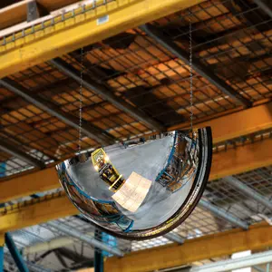 Global Industrial 670543 Safety Plastic Indoor Silver Acrylic Half Dome Mirror - 36 in. Dia., 180-Deg Viewing Angle, Home Decor Panoramic Round Floor Mirror