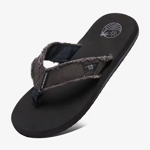 Aleader Men's Nylon Canvas Thong Sandal Flip Flop Casual - Classic Slip-On, Flexible Herringbone Sole, Shock-Absorbent, Water-Friendly Lightweight Slippers for Any Land & Water Activities & All-Day Use | Spotlight Day