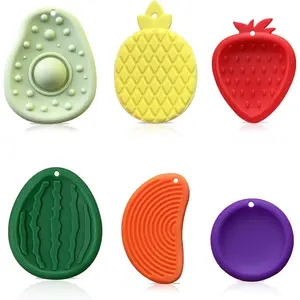 Silicone Sensory Fidget Toys Set, 6 Pieces Fruit Shapes Silicone Worry Stones
