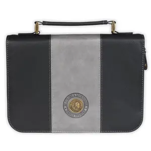 Bible Cover Extra Large Size Be strong and courageous black and gray faux leather