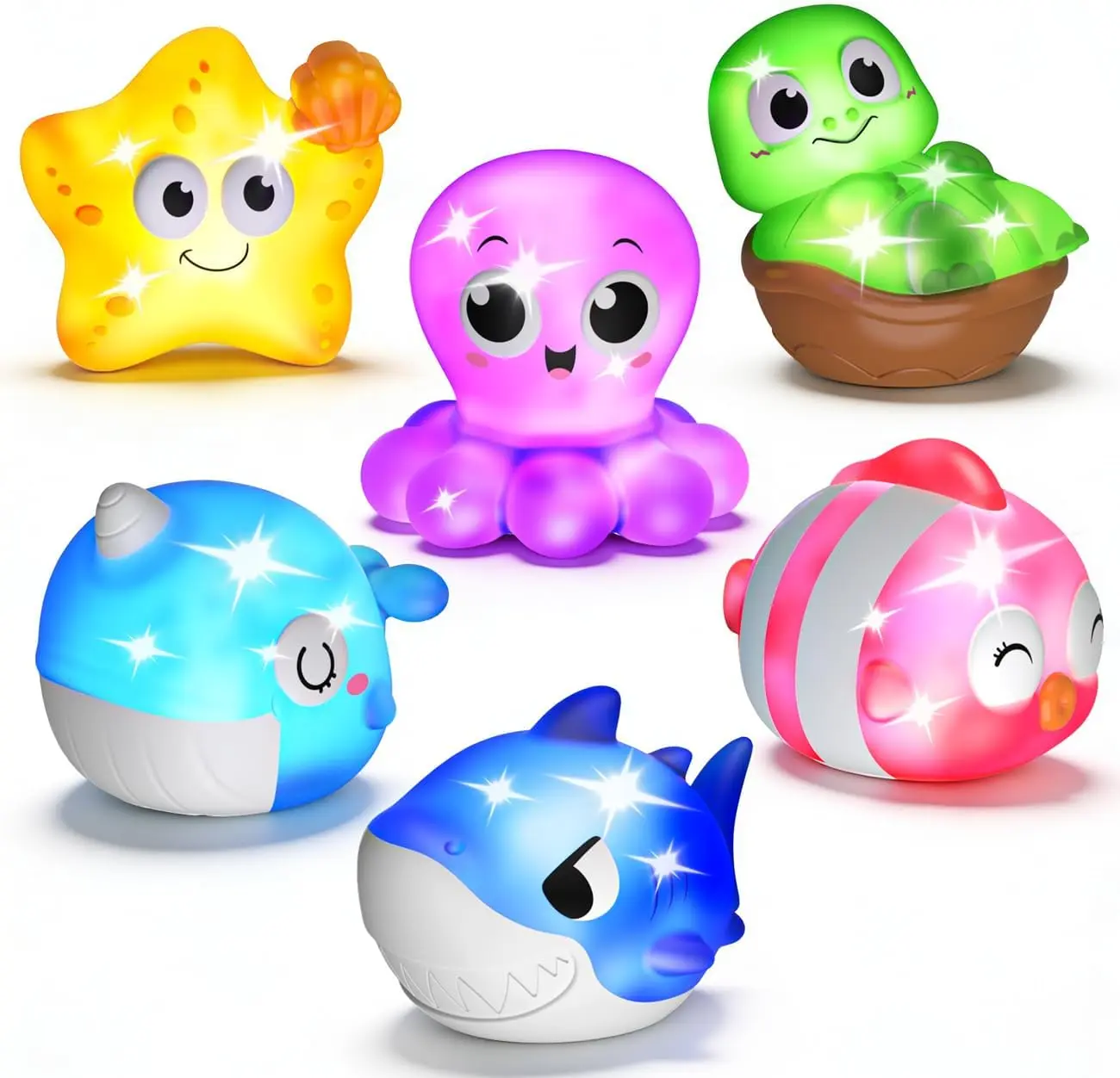 6-Pack Cute Colorful Glow Bathtoys for Kids Ages 1-4, Sea Creatures Animal Shapes Water-Activated Bath & Pool Toys, Gifts for Babies 12-18 Months Boys Girls