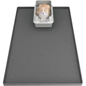 Pawtners Extra Large Silicone Cat Litter Mat Set (2 Pack) - Thick Mat, Waterproof, Odor-Free, Stain-Resistant, Anti-Slip, Mess Trap, 1-Step Dumping, No Rinsing/Filtering, Raised Edges, Indoor Cat Supplies