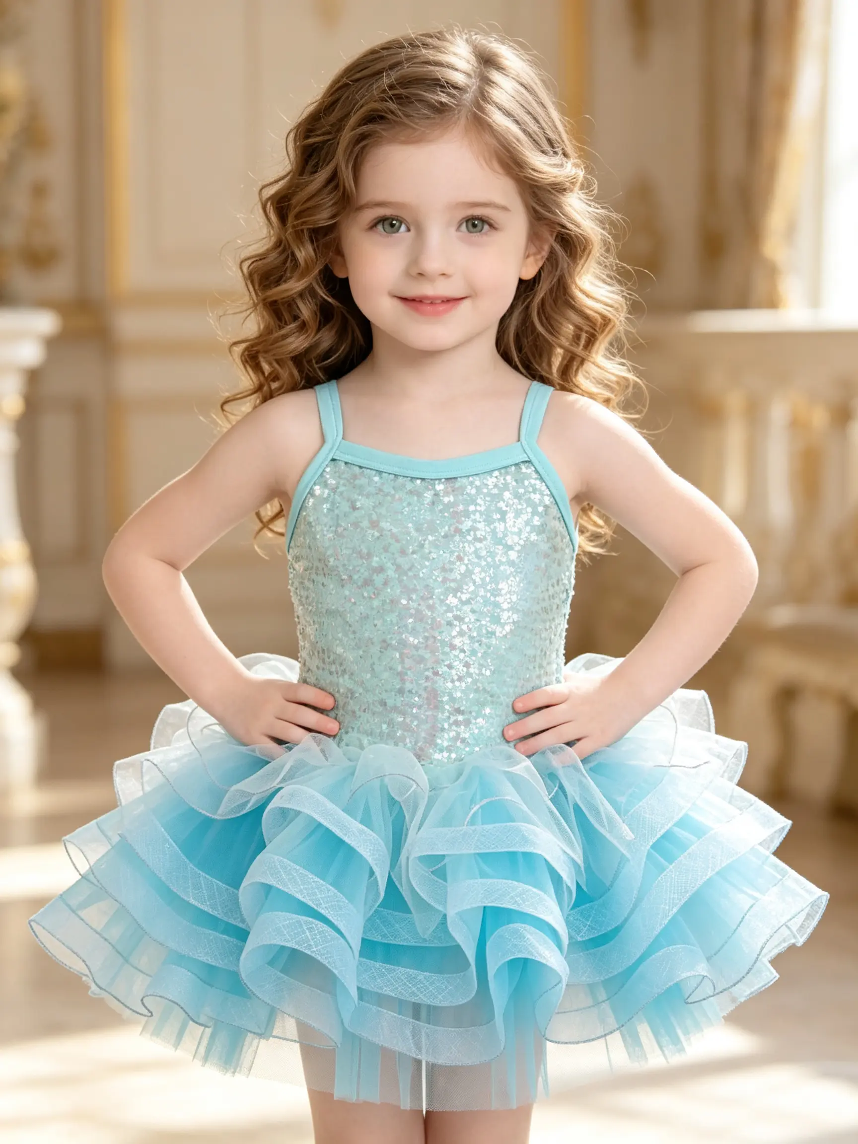 Toddler Girls' Princess Gown - Light Blue Sequin Torso Slim-Fitting Spaghetti Strap Tutu Dress, Mesh & Elastane Ruffled Layered Plain Above-Knee All-Seasons Formal Outfit for Birthday Wedding Stage