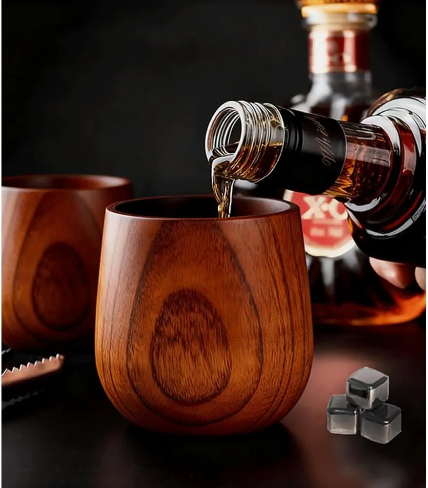 Buy 1 Get 1 Free - Handcrafted Charred Oak Whiskey Glass, Unique Wooden Bourbon Tumbler for Men, Rustic Old Fashioned Cocktail Cup, Husband & Dad Gift