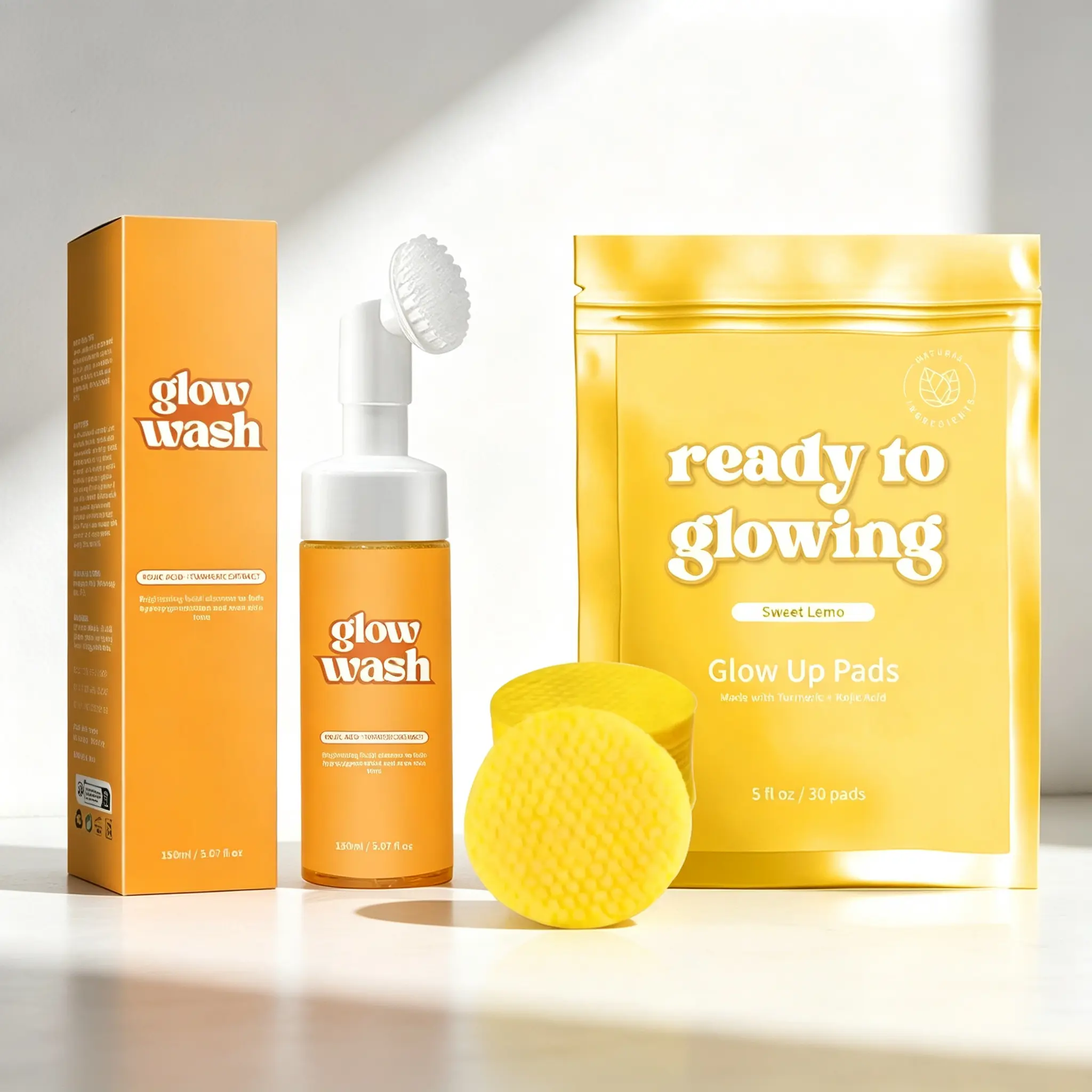 Glowing Skin Beauty Kit - Ready-to-Use Facial Cleanser, Free Turmeric Pads, Sweet Lemon Pads for Healthy Skincare Routine