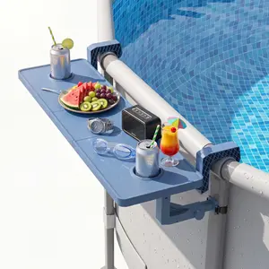 Poolside Bar For Above Ground Pool, Outdoor Pool Bar Table for Above-Ground Round Pool,40.5in Length Adjustable Poolside Table Pool Shelf with Pool Drink Holder, Above Ground Pool Accessories