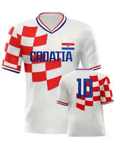 Men's Soccer Jersey Croatia Embroidered No. 10 Retro Chessboard Short Sleeve T-Shirt, Breathable Fabric, Casual Sports Wear, Football Jersey