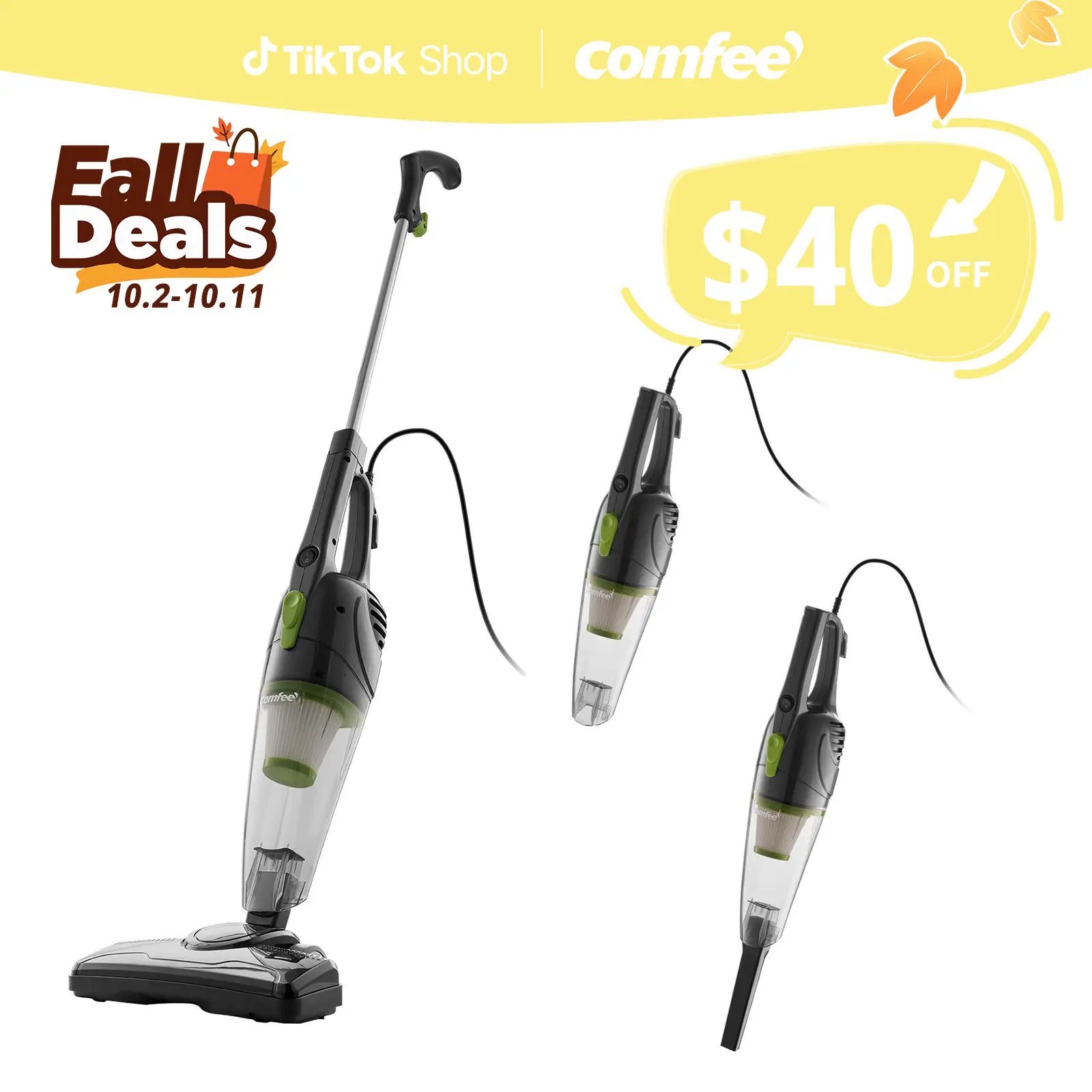 Comfee Stick Vacuum Cleaner, gift, 2-in-1 Lightweight Handheld Vac Cordless Powerful Suction with Filter for Pet Hair, Car and Hard Floor, Fall Deals